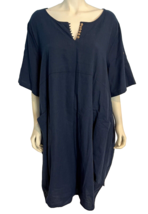 Women&#39;s Short Sleeve Cotton/Linen Shift Dress Navy Blue 2XL - £26.26 GBP