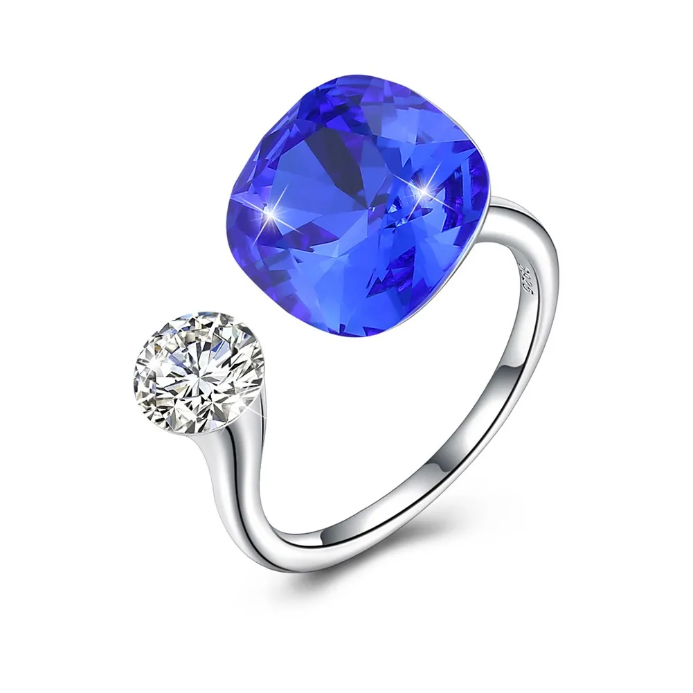 LEKANI S925  Silver Rings For Women Squre Varied Colors Crystal From Austria Ope - $37.55