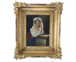 1870 Burr H. Nicholls Risque Woman Oil on Canvas Incredible Frame Acorns &amp; Leave - £1,183.08 GBP