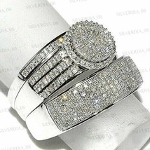 2.60CT Round  Simulated Diamond Engagement Trio Ring Set Gold Plated 925 Silver - £111.46 GBP