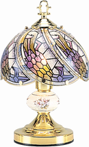 14&quot; Brass Touch Lamp With Multicolored Stained Glass NEW - $67.82