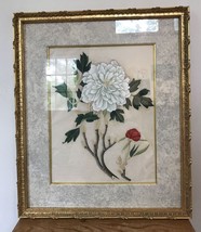Vintage Antique Asian Japanese Chrysanthemum Painting Gold Gilt Wood Frame 22.5&quot; - £157.31 GBP