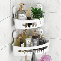 Corner Shower Caddy Suction Cup 2 Tiers No-Drilling Removable Basket Powerful Ba - £36.67 GBP