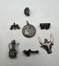 Lot of Sterling Silver Pins Mexico High School Bull Greece Travel Charms x7 - £29.26 GBP