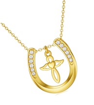 14K Gold Heart Cross Necklaces for Women Yellow Gold - £678.86 GBP