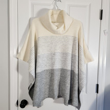 Talbots Colorblock Cowlneck Poncho Size M/L Cream Gray Stripes Cozy Soft... - £60.30 GBP