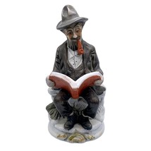 Vintage Old Man Sitting Reading On Bench Hat Book Bisque Porcelain Figurine - £14.28 GBP