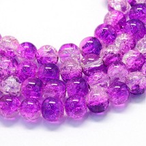 20 Glass Beads 12mm Purple Ombre Clear Crackle Beads Round Large Jewelry Making - £2.98 GBP