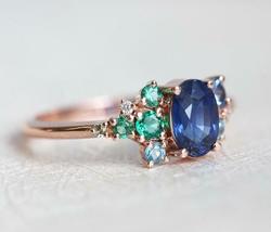 2Ct Oval Cut Blue Sapphire 14K Rose Gold Over Engagement Wedding Vintage Ring - £64.49 GBP