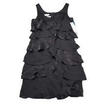 London Times Dress Womens 10 Black Ruffle Sleeveless Layer Zip Ruffle Sundress - $25.62