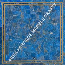 18&quot; Random Lapis Lazuli Inlaid Marble Kitchen Side Table Top Garden Deco... - $749.63 CAD