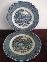 2 Vintage Currier and Ives Blue Royal China Harvest Dessert Plates 6 3/8&quot;  - £18.68 GBP