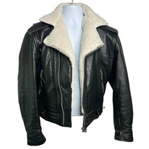 Vintage Leather Moto Jacket Shearling Lining Black Biker Style - $200.00