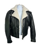 Vintage Leather Moto Jacket Shearling Lining Black Biker Style - $273.54 CAD