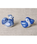 Miniature Blue &amp; White Porcelain Chicken &amp; Pelican Figures - $30.26 CAD