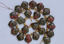 nice, 20 piece faceted fancy unakite briolette leaf beads, 14x17 mm app, 100% na - £55.94 GBP