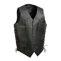 Men&#39;s Motorcycle Vest Black Leather Tall Sizes Vest EL5315TALL - $44.99