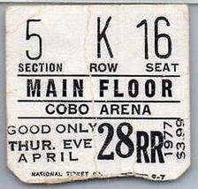 Vintage La Kinks Corazón Ticket Stub Abril 28 1977 Detroit Michigan - £40.46 GBP