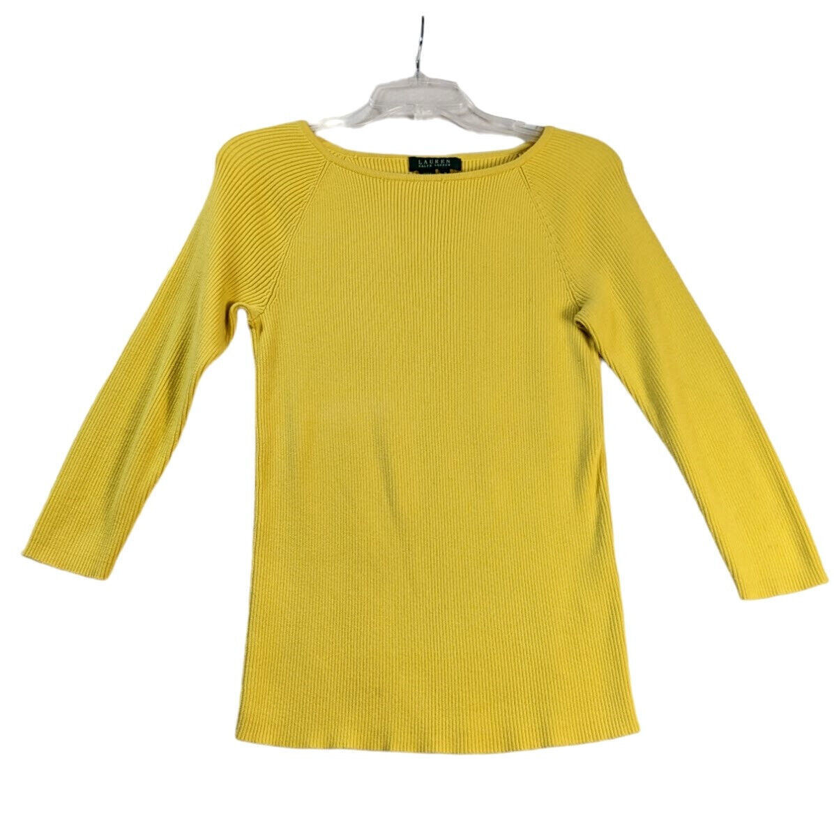 Primary image for Lauren Ralph Lauren Yellow Pullover Rib Knit Tunic Top 3/4 Sleeve Cotton Medium