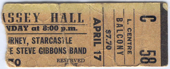 JOURNEY 1977 TICKET STUB STARCASTLE STEVE GIBBONS BAND MASSEY HALL TORON... - $14.95