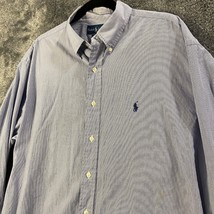 Ralph Lauren Dress Shirt Mens 17 36/37 Dark Blue Striped Preppy Button U... - $13.89