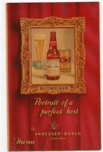 Budweiser Portrait of a Perfect Host Menu Cover 1940&#39;s Anheuser Busch St Louis  - £14.09 GBP