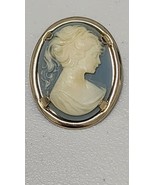 Vtg Resin Cameo Brooch With Lady Portrait Oval Pin Gold Tone Jewelry Est... - $38.41 CAD