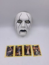 VTG 1998 WCW Inc STING Plastic Mask White RARE With 4 Sting WCW Cards 1991 - £88.65 GBP