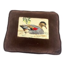 Vintage Handmade Duck Needlepoint Throw Pillow Mallard Velvet Hunter 13” Cabin - £52.15 GBP