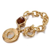 Amorcome Gold Metal Chain Bracelets for Women Fashion 2020 Natural Stone Hollow  - £9.79 GBP