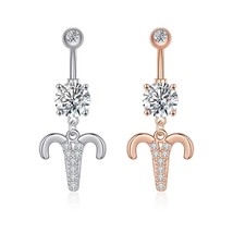 1PC Sexy Belly Button Rings 12 Birth Sign Constellation CZ Zircon Drop Navel Bar - £10.08 GBP