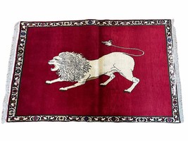 4 X 6 Handmade Hand-Knotted Quality Wool Rug Zagros Lion Red Ivory Tribal Rug - £856.90 GBP