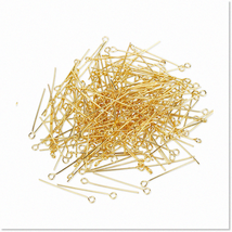 18K Gold Plated Pins - 100 Pcs of 26mm Round and Flat Headpins for Jewel... - £16.81 GBP