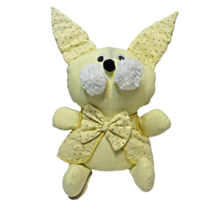 Vintage Handmade Plush Yellow Easter Bunny Stuffed Animal Googley Eyes Vest 17&quot; - £14.69 GBP