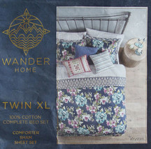 Krysten Floral Blue Twin Xl Comforter Sheets Pillowsham 5PC Bedding Set New - £96.29 GBP