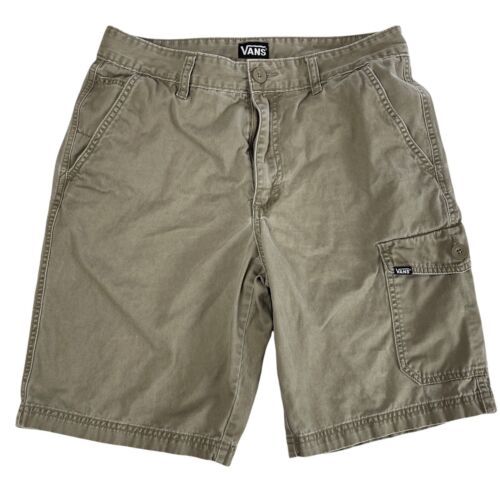 Primary image for Vans Off the Wall Mens Sz 32 Dark Khaki Cargo Pocket Shorts Great Condition 