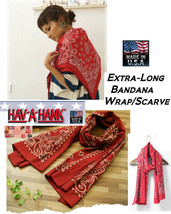 HAV-A-HANK Red Long Paisley Bandana Scarf Scarve Wrap Neck 66 X 22&quot; 168 X 55cm - £19.58 GBP