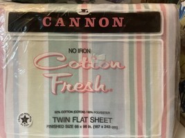 Vtg Cannon Cotton Fresh No Iron Twin Flat Sheet Color Delights Stripe - £15.97 GBP
