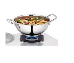 Borosil Stainless Steel Deep Kadhai with Lid Wok Karahi Cookware 2.3 L K... - £48.35 GBP