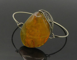 925 Sterling Silver - Vintage Amber Floral Leaf Hook Bangle Bracelet - BT6748 - £60.71 GBP
