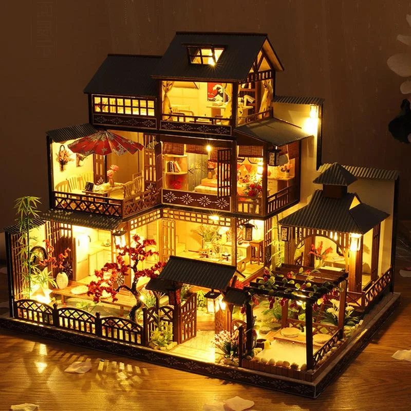 large Diy Doll House Toys Japanese Architecture Doll House Model Hot Spring - £29.47 GBP+