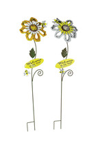 Set of 2 White Yellow Honey Bee Sunflower Garden Stake Welcome Sign Yard... - £35.45 GBP