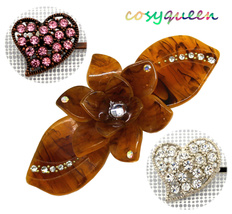 3 PK Pink White Crystal Love Heart Floral Brown Acrylic Hair Barrette Bo... - $9,999.00