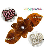 3 PK Pink White Crystal Love Heart Floral Brown Acrylic Hair Barrette Bo... - £7,821.88 GBP