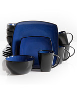 Gibson Soho Lounge 16 Piece Square Stoneware Dinnerware Set in Blue and ... - $2,691.62 MXN