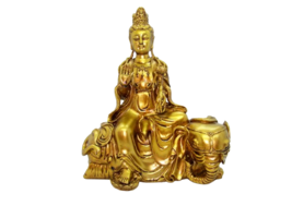Kuan Yin 41754E Riding Elephant Spirit Animal Figurine Resin 9" H Gold - $34.65