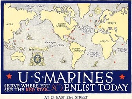 US Marine Corps - Serve Red Star - 1918 - World War I - Recruitment Poster - £26.37 GBP