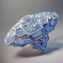 Earth mined Diamond 2 carat Art Deco Statement Ring Antique Platinum Filigree - €14.452,05 EUR