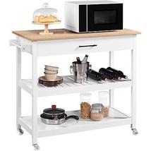 White Kitchen Island Cart with Drawer Storage Shelves and Locking Casters - $245.49