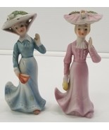 VC) Vintage Pair of Victorian Women Figurine 5.5&quot; Ceramic Statues Blue a... - $17.95 CAD